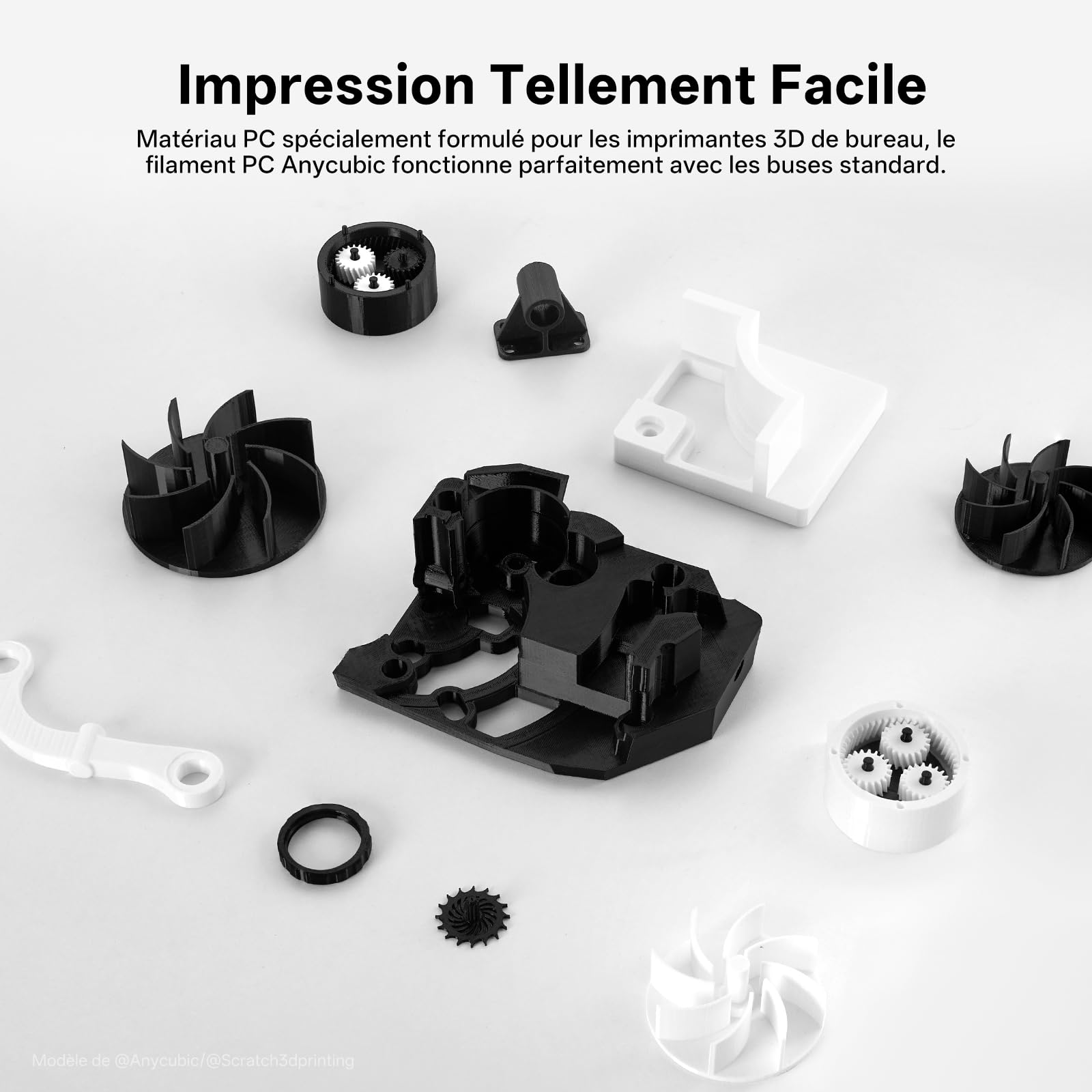 Anycubic PC Filament 3D avec bobine amovible, 1,75 mm, pour imprimantes 3D, 1 kg, noir