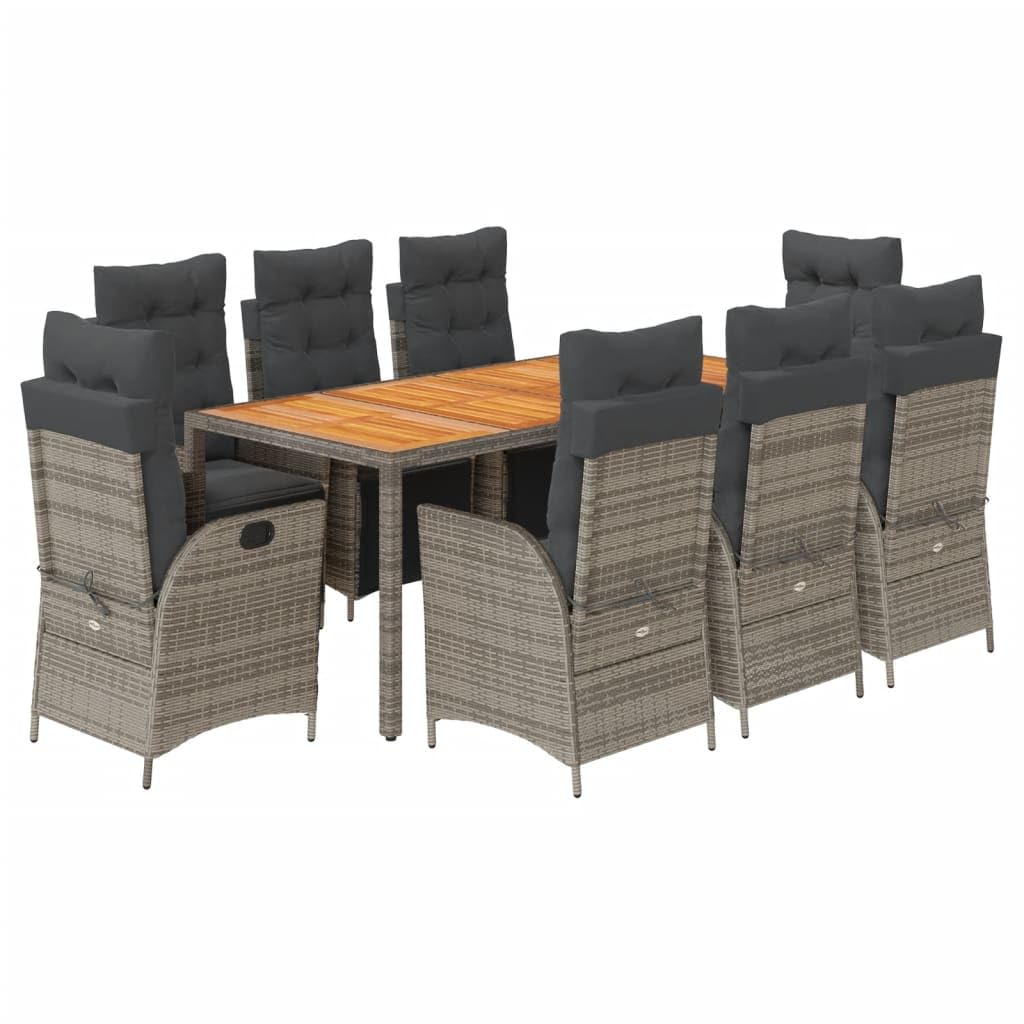 KCCKOM Garden Furniture Set 9 Piece Patio Dining Set with Cushions Gray Poly Rattan