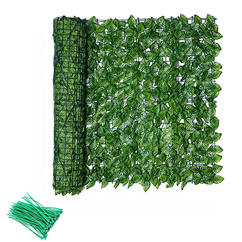 REOVE Valla de privacidad de hiedra artificial, paneles de plástico verde para valla de hojas artificiales, para decoración al aire libre, jardín de 0,5 x 3 m (incluye 100 bridas) Cover