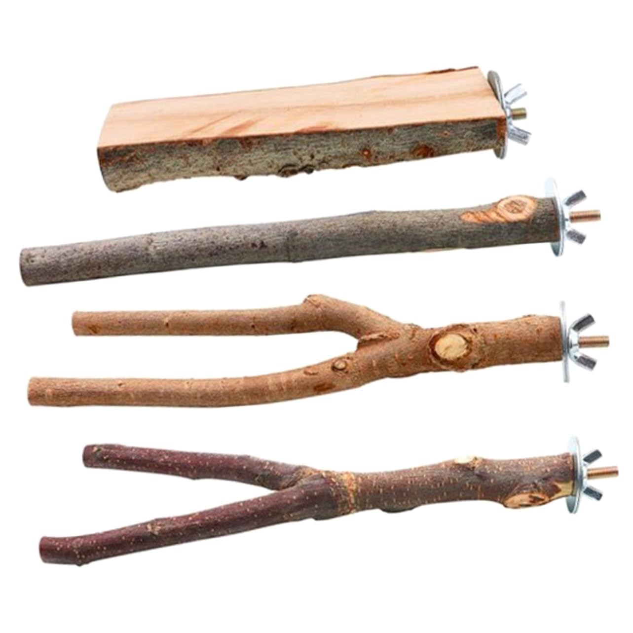 Sosoport 4Pcs Wooden Bird Perch Durable Parakeet Perch for Bird Cages Accessories for Parrots Cockatiels and Lovebirds Easy to Install and Entertain