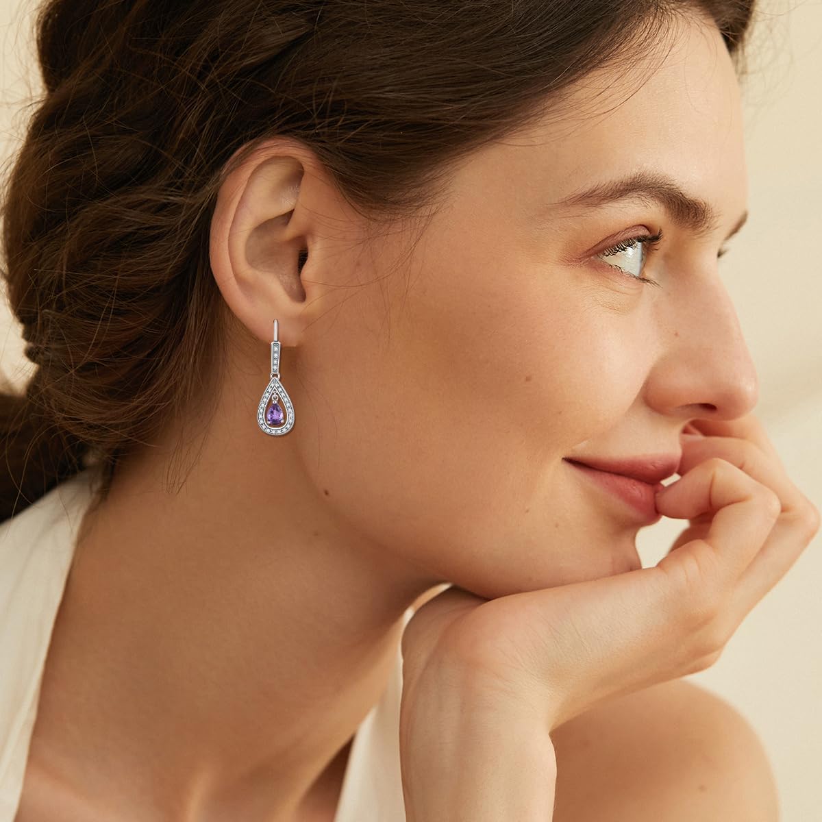 Pear Cut Genuine or Created Gemstone Dangle Earrings 925 Sterling Silver Vintage Birthstone Leverback Earrings for Women Gifts - Image 5