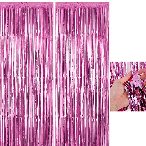 BOYATONG Metallic Tinsel gordijnen, 2 stuks folie fringen Shimmer gordijn, kwastfolie gordijn metallic, folie franjes gordijnen deur, klatergoud gordijn decoratief (roze)