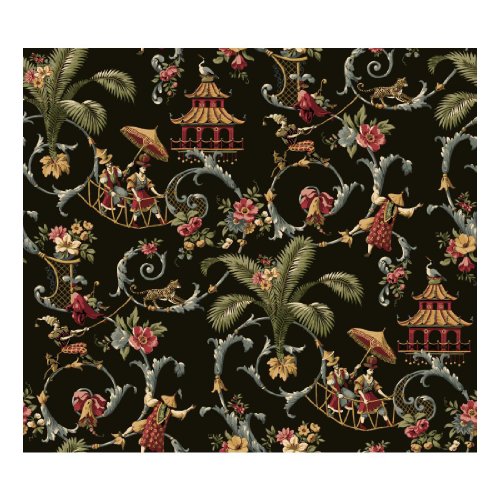 York Wallcoverings Waverly Classics Mandarin Prose Removable Wallpaper, Black/Gray/Crimson/Caramel/Cream/Sage