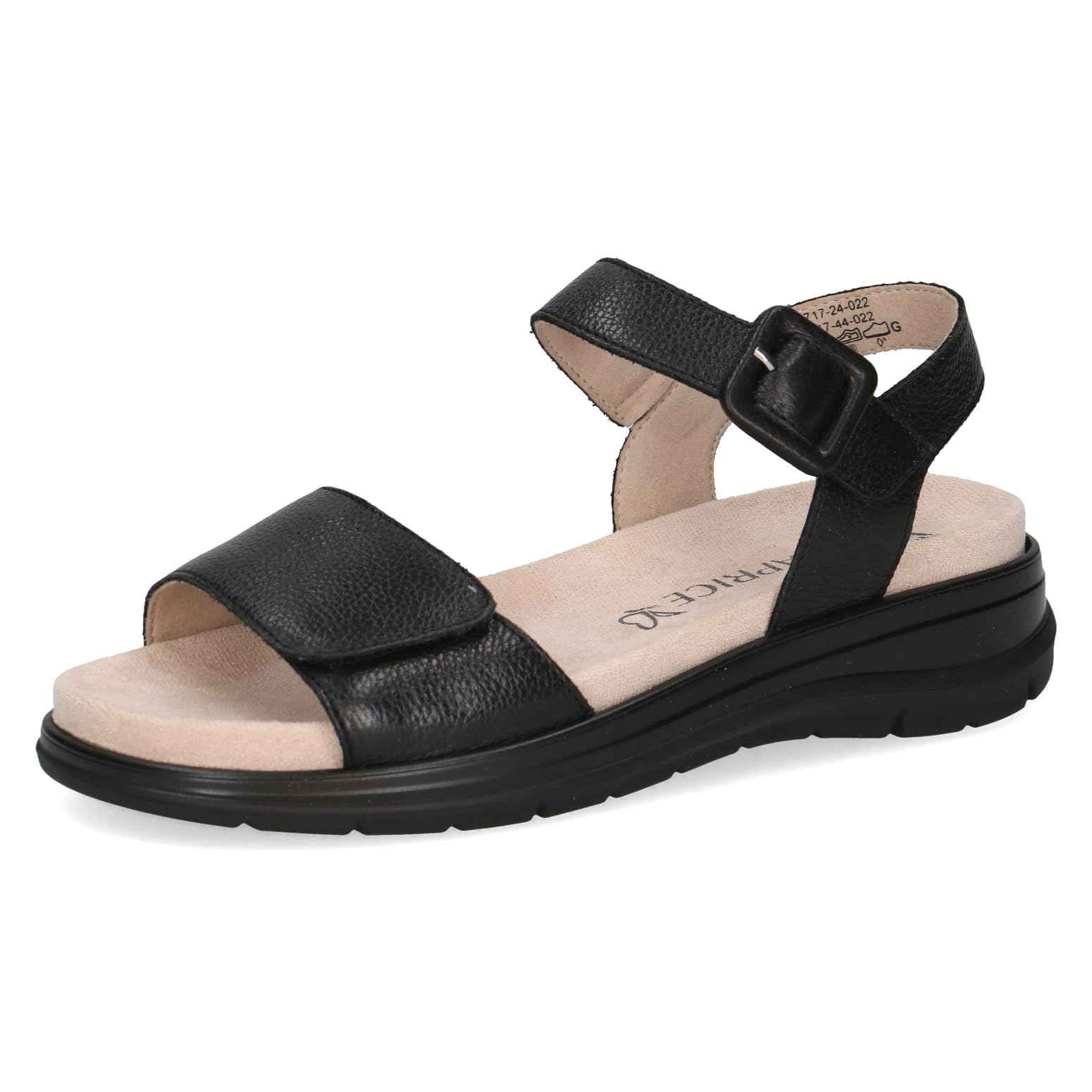 CAPRICE Women Sandals Flat Leather with Hook-and-Loop Closure, Black (Black Nappa), 6.5 UK