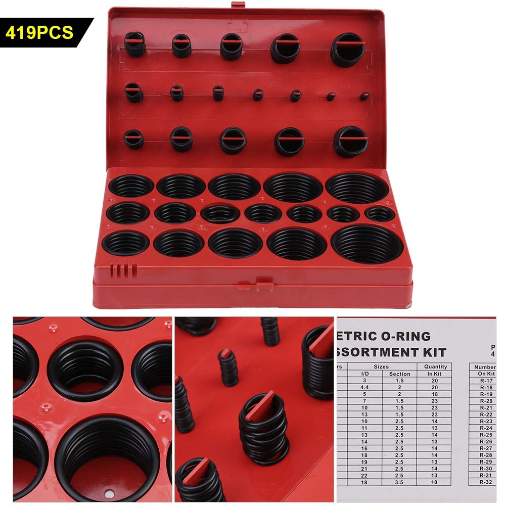 O Ring Seal Gasket, 419pcs O Ring Rubber Assortment Set Seal Gasket Universal Rubber O Ring Kit R01 R32 Repair Kit for valves, Cars, Pumps, Electrical Equipment, Bearings