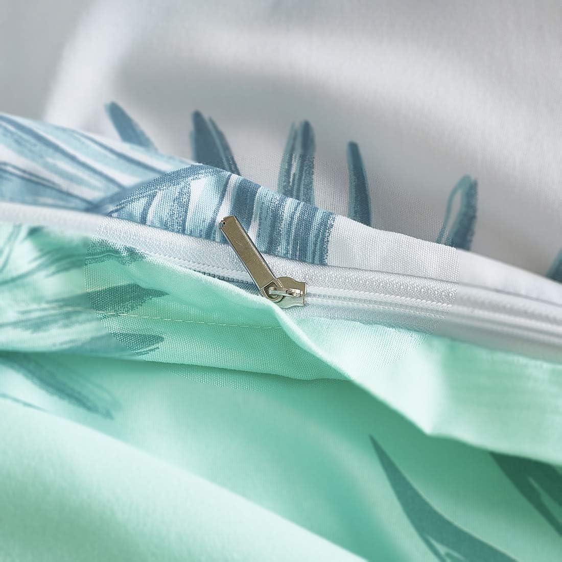 feelyou Pineapple Palm Leaves Print Duvet Cover Set Queen Bedding Set Kids Boys Girls Women Men Golden Green Polyester Comforter Cover Set Quilt Cover with 2 Pillow Shams Tropical Floral Pattern,3 Pcs