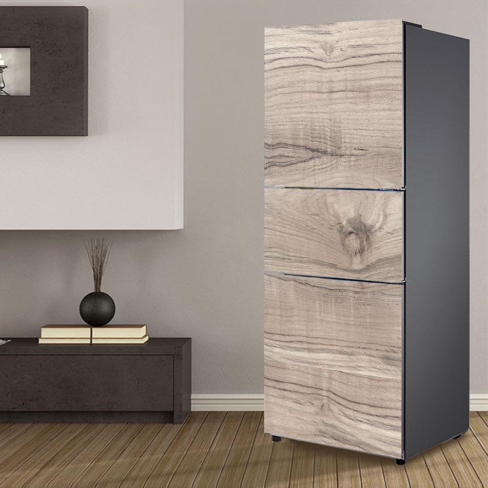 Fridge Wraps Kitchen Fridge Stickers Cover Full Doors, Fridge Sticker Full Covering Door Fridge Covers Skins wall Stickers for Kitchen Decal, Wood Grain Effect