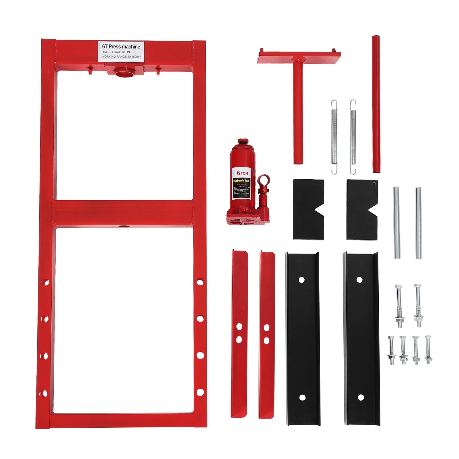 H-Frame Hydraulikpresse, 6 Tonnen, für Werkstatt und Garage, höhenverstellbar, bewegliche Platten aus hochwertigem Stahl, inkl. Staubschutzabdeckung, Rot +