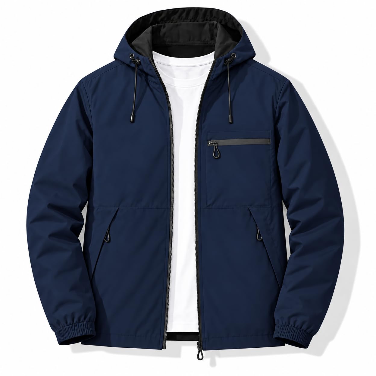 Wellhero Men's Lightweight Windbreaker Jacket Full-Zip with Chest Pocket