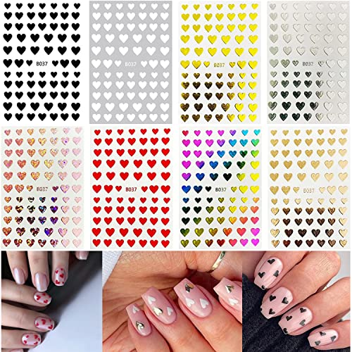 8 Sheets 3D Heart Nail Art Stickers Hearts Nail Decals Self-Adhesive Love Nail Stickers Rose Gold Red White Silver Black Heart Nail Design Supplies For Acrylic Nails Valentines Nail Decorations #TOP4