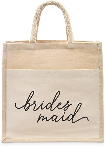 Miniatura 1 de WEDDINGSTAR Bolso de asas tejido medio personalizado de yute con bolsillo