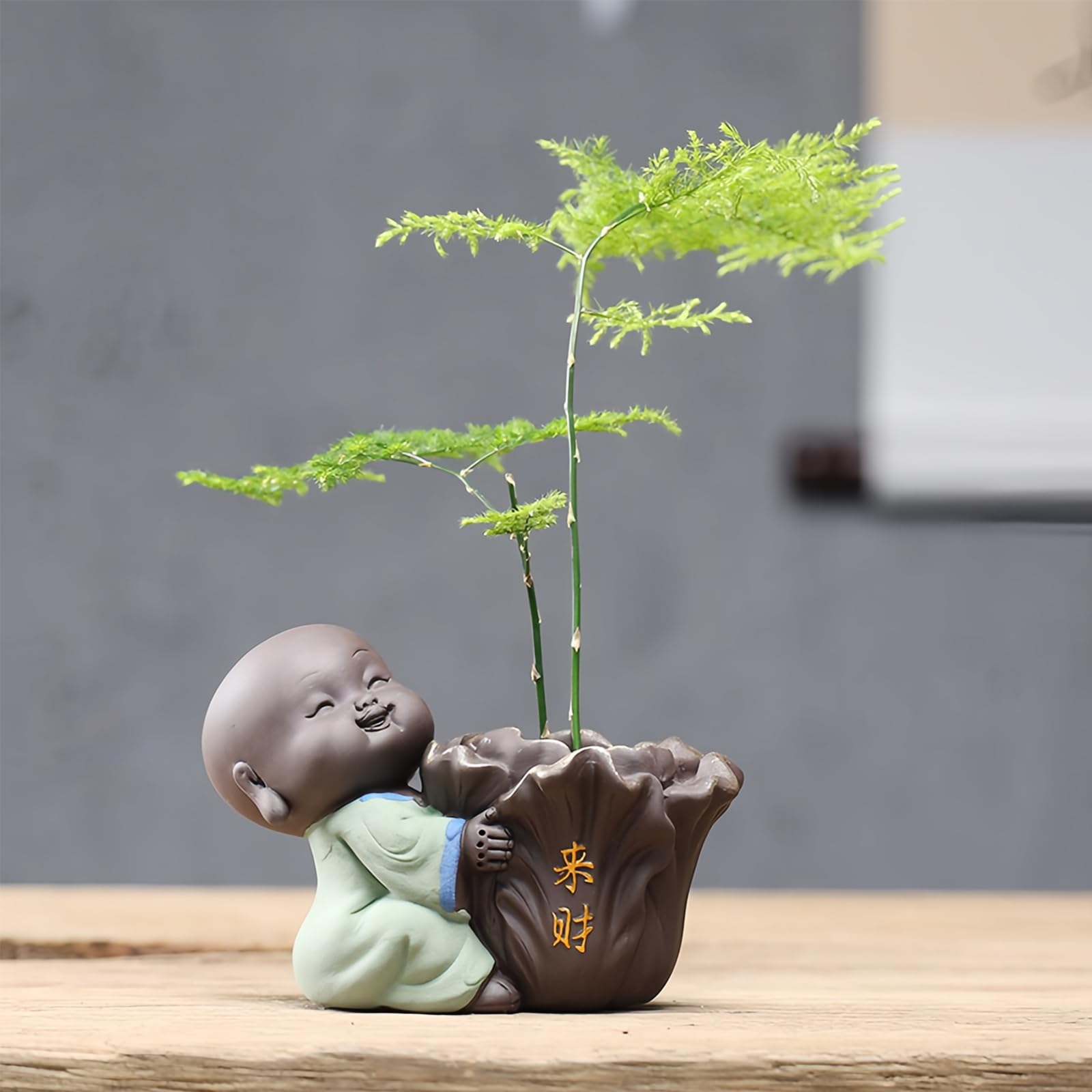 Ceramic Laughing Buddha Maitreya Purple Clay Mini Statue - Happy Baby Buddha Monk Figurine - Tea Ornaments Home Decor (Style J)