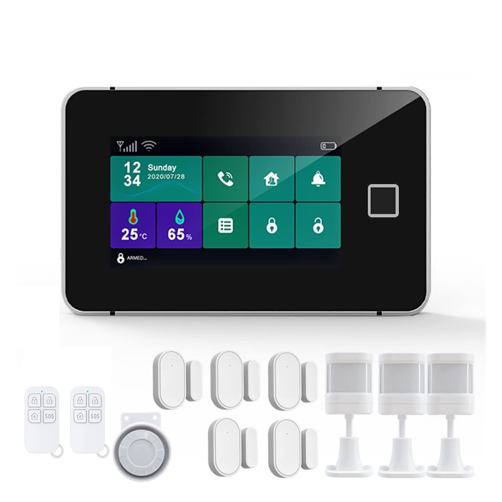 Sistema di Allarme di Sicurezza Domestica, G60 Tuya gsm di Allarme Sicurezza Impronta Digitale Armato Temperatura umidità Display 433 MHz Wireless Smart Home Antifurto(G60-E Set)