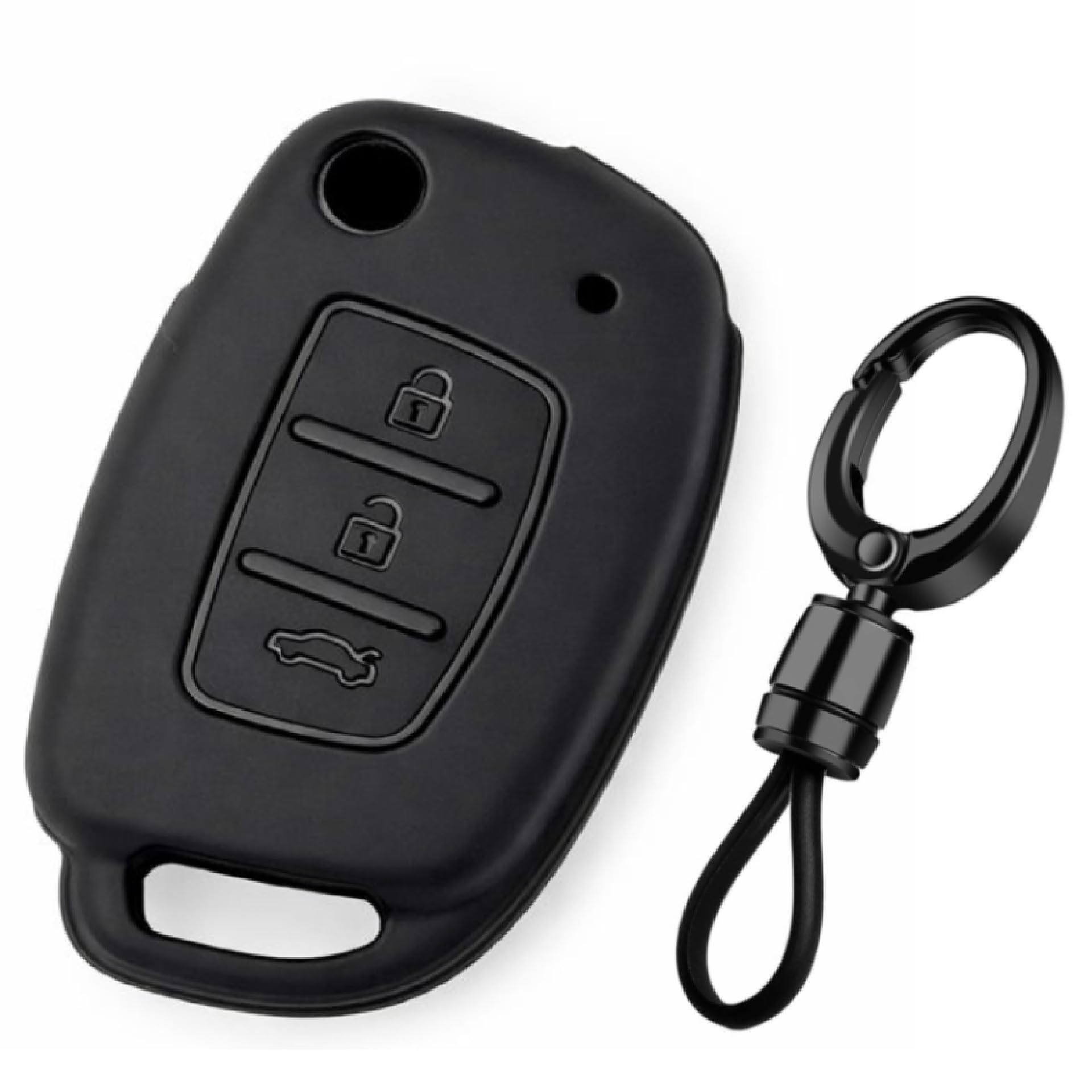 JVCV® Soft TPU Key Cover Compatible with Hyundai Creta, Venue, Aura, Elite i20, Grand i10 Nios & Xcent 3 Button Flip Key | Scratch-Resistant Protective Case (Matte Black Style A)-image-11