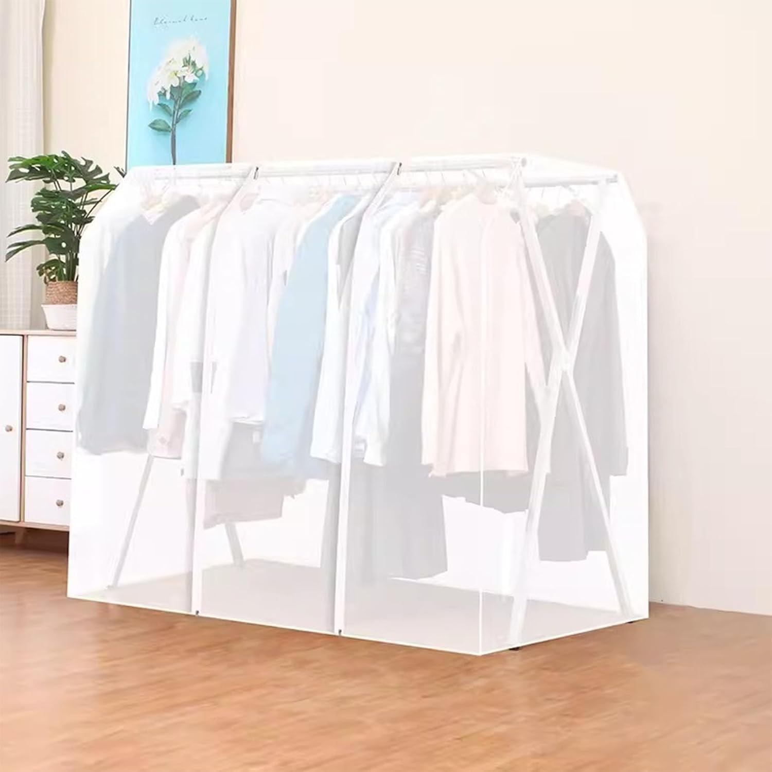 HADECOLL Clothes Rail Rack Cover - Large Clothing Protector For Garments, Dry Cleaner Storage, Open Closet Organizer, X-Shaped Hanger Cover