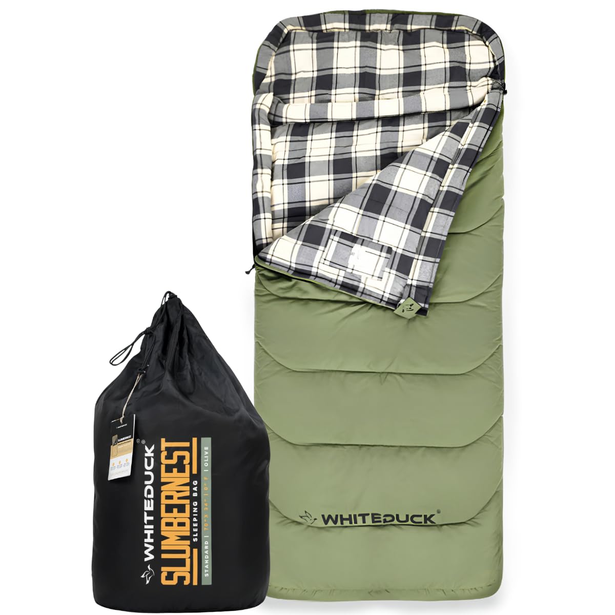 WHITEDUCK Slumbernest Sleeping Bags for Adults 0-50 F All Season with Pillow Pocket Flannel Lined Camping Sleeping Bag