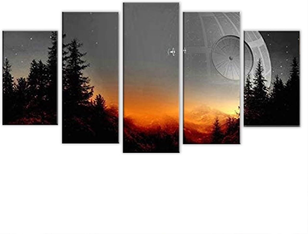 HAO SHUN DA Modular Framed Art Canvas 5 Pieces Star Wars Tree of Death Star Painting Living Room Prints Movie Poster Home Decoration 12x16in*2 12x24in*2 12x32in*1(Frame)