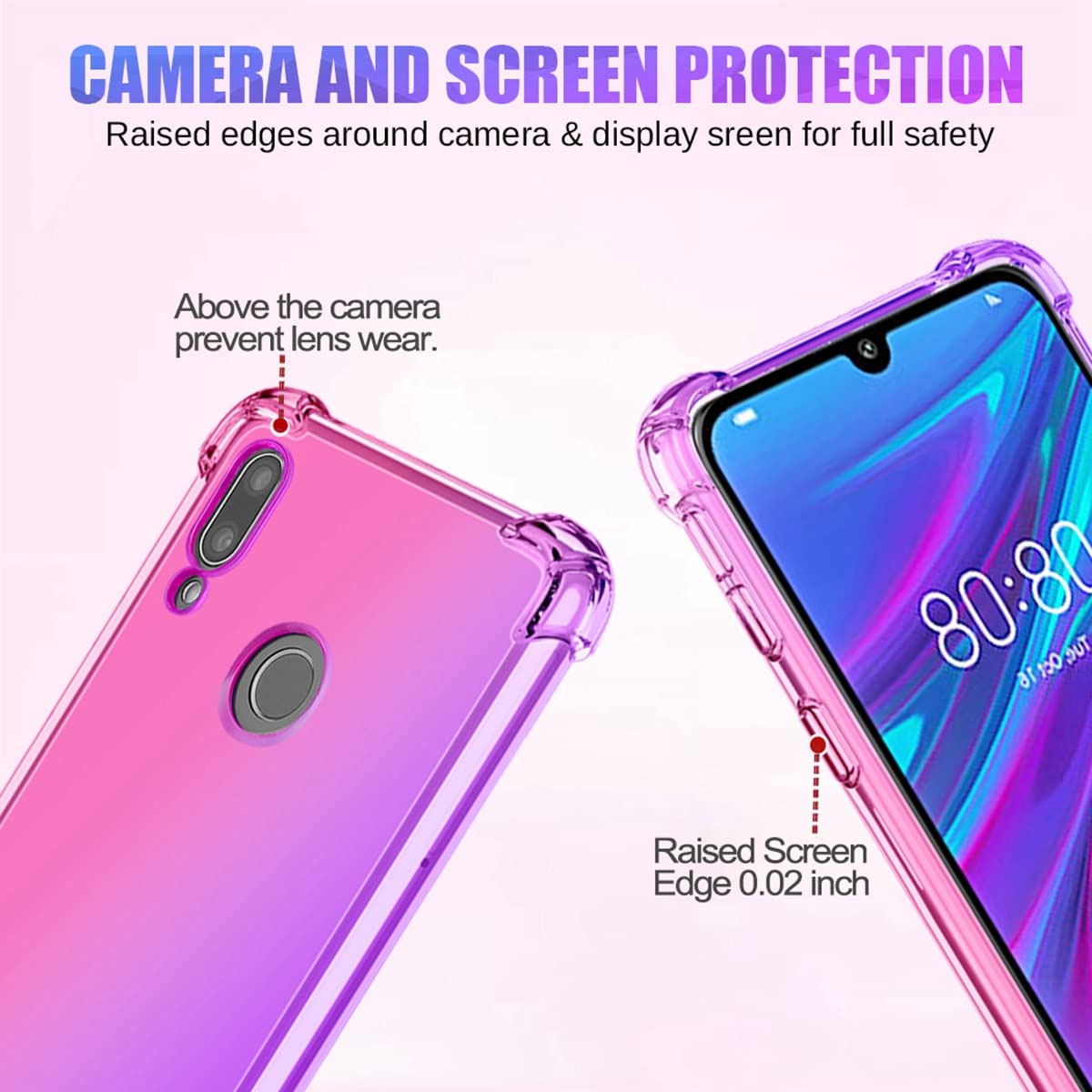 Gufuwo Custodia per Huawei Y6 2019/Y6 Pro 2019/Y6s/Honor 8A, Copertura Morbida in TPU Sfumato - Antigraffio Ultra Sottile con Protezione Antishock Cover per Huawei Y6 2019 Rosa/Viola
