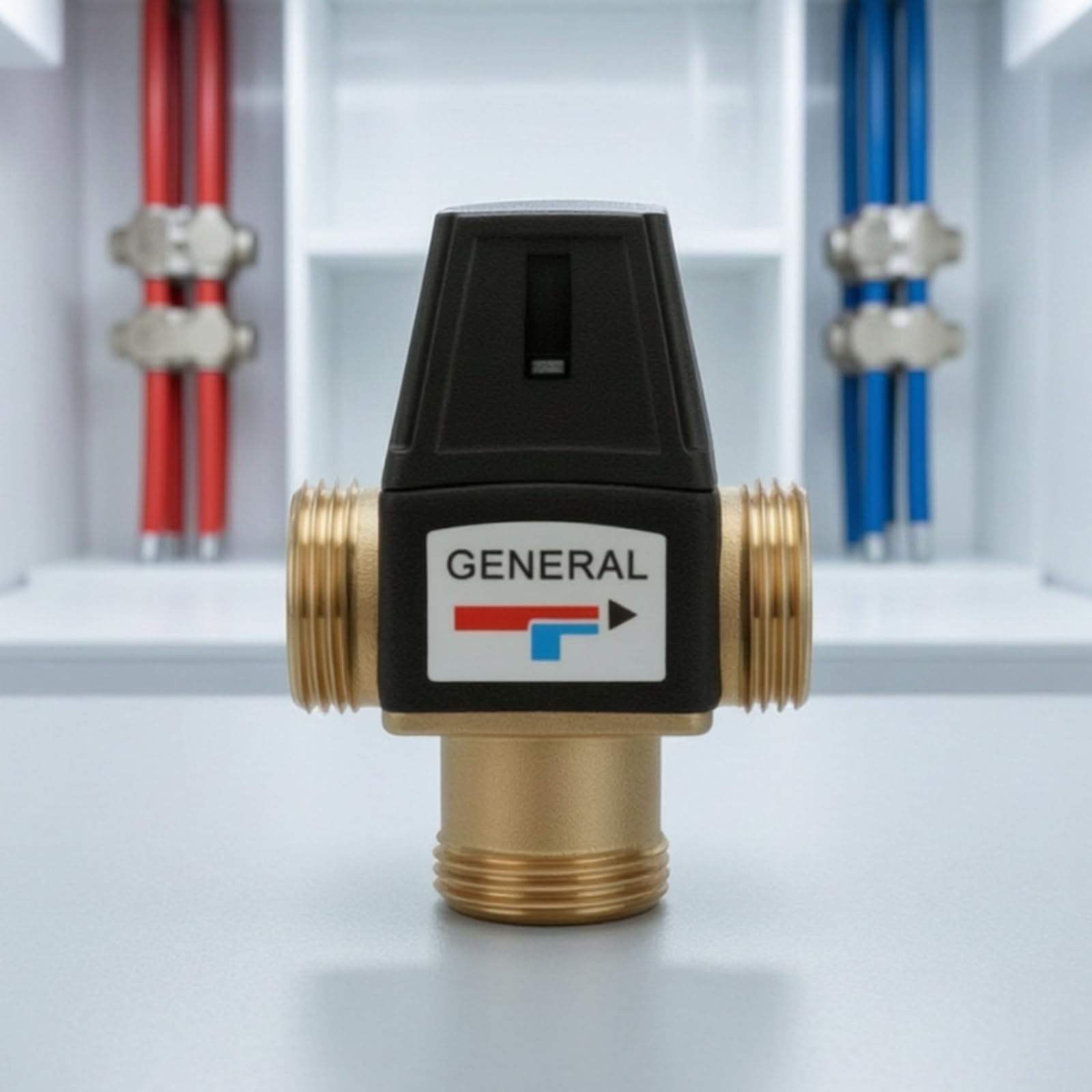 Válvula Termostática de Mezcla Válvula de Control Válvula de Agua Regulador Termostático Cuerpo de Latón con y Rango 35-60°C para Mezcla Segura, 6 Puntos/DN20 Rosca Externa