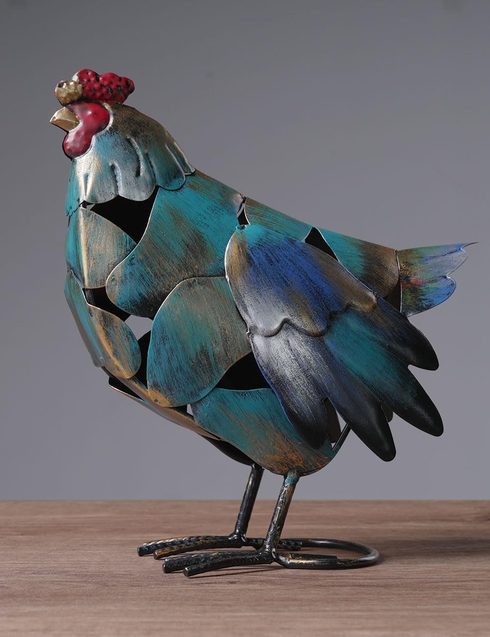 HAUCOZE Gallo Estatua Metálico Escultura Animal Figura Moderna Decoración Interior Adorno Arte Hogar Regalo para Salón Oficinas Comedor 27cm