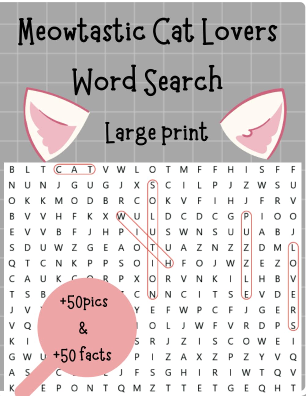 Meowtastic Cat Lovers Word Search: puzzle book with large print ,Ideal for cat lovers,130 pages