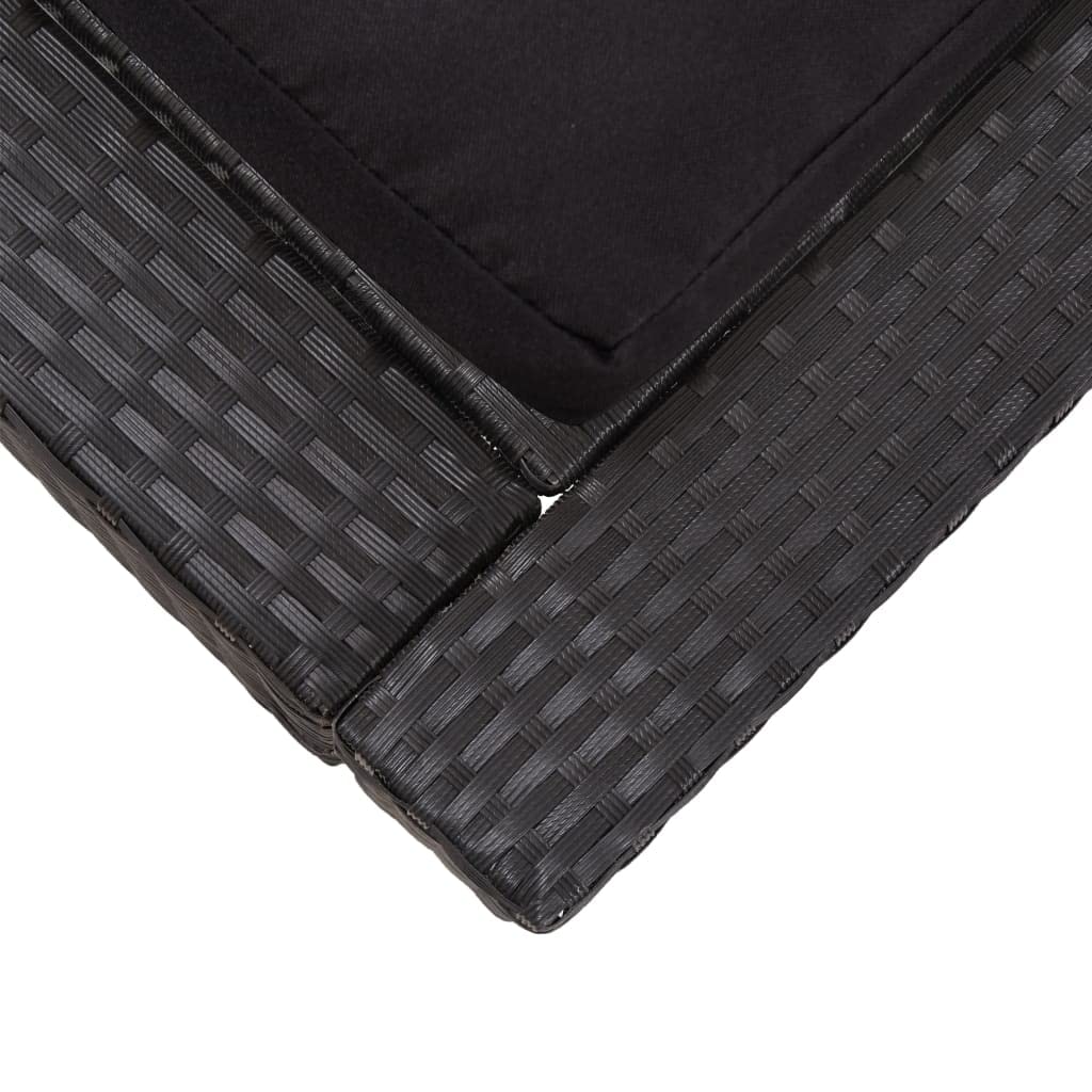 Leżak do opalania dla 2 osób, czarny rattan PE, 220 x 130 x 35 cm, malowany proszkowo stalowy stelaż, regulowany, do ogrodu, na balkon, taras, basen