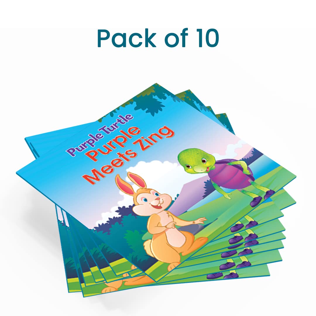 Return Gifts for kids birthday party - Boys and Girls - Pack of 10 Illustrated Storybooks in English - Purple Turtle