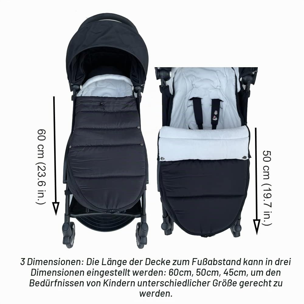 Universeller Kinderwagen-Fußsack, kompatibel mit Babyzen YOYO/YOYO2, Stokke YOYO3 & Bugaboo, Wind- und kältesicher, leicht zu reinigen (Schwarz)