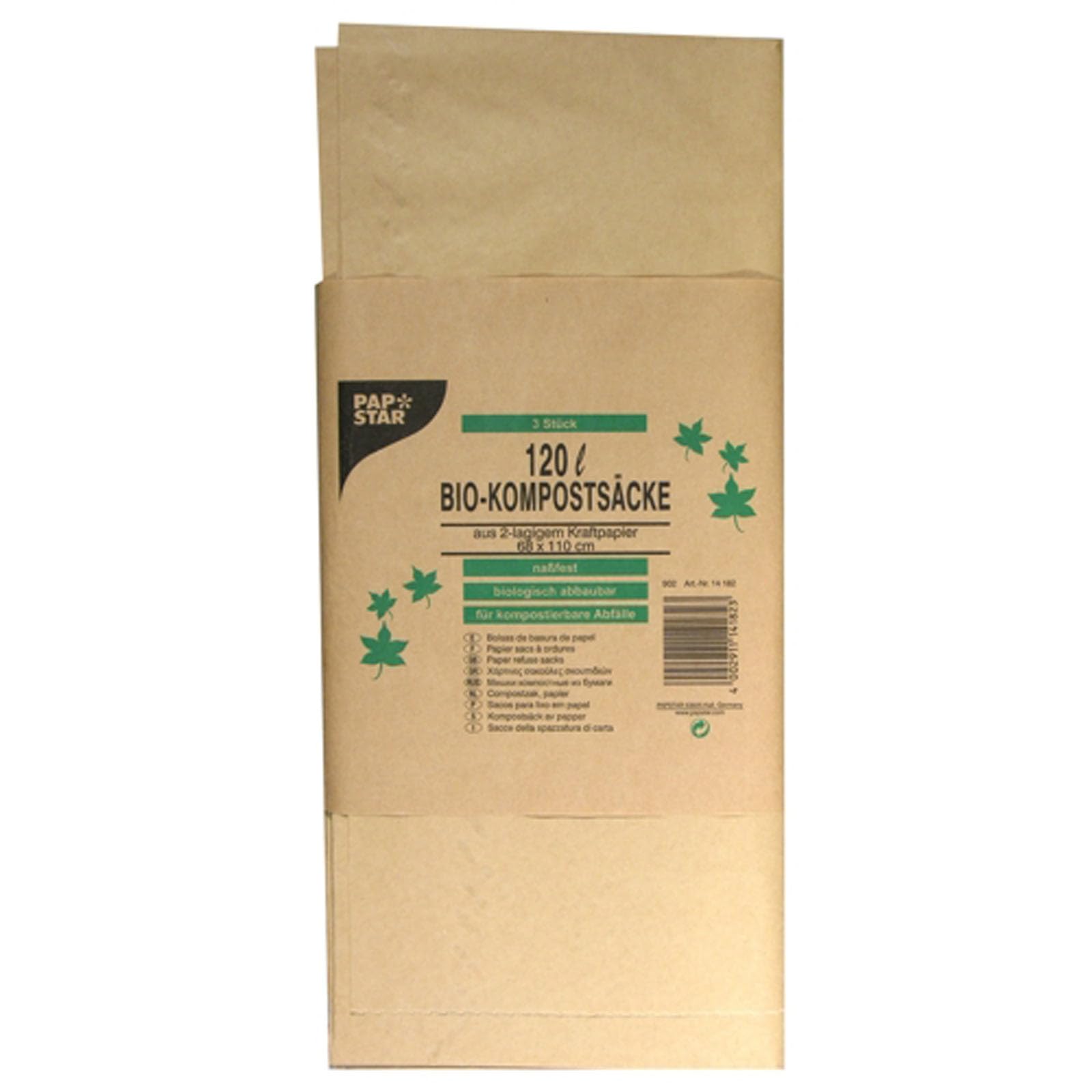 Papstar 14182 - Sacchetti di Carta per Compost, 120 l, 110 x 68 cm, 10 x 3 Pezzi, Colore: Marrone