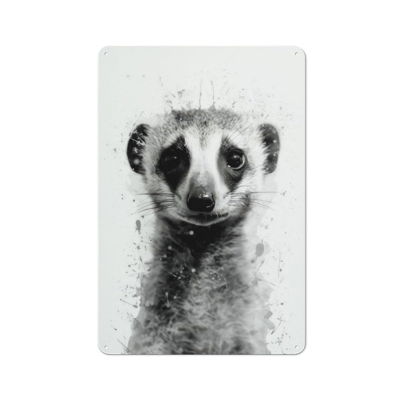 Junmoney Meerkat Beauty Black Ink Rustic Tin Wall Plaque 30X20cm For Garage Or Workshop, For Garage Decor Fans, For Retro Home Interiors