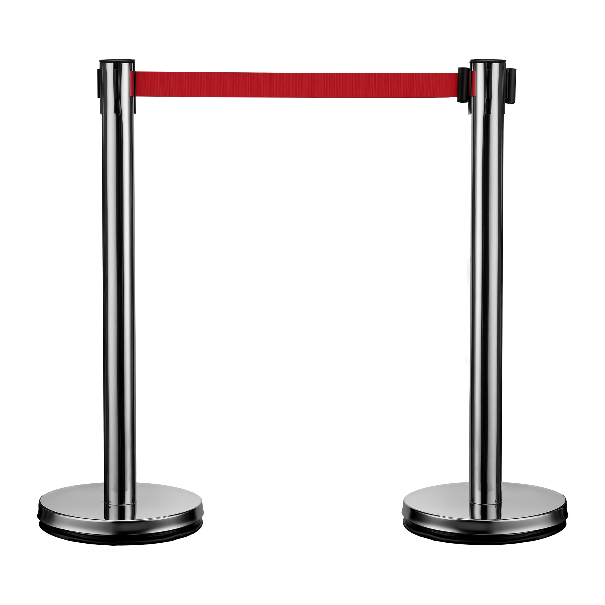 Wiltec Juego de 2 postes separadores con cinta retráctil roja 200 cm, acero inoxidable