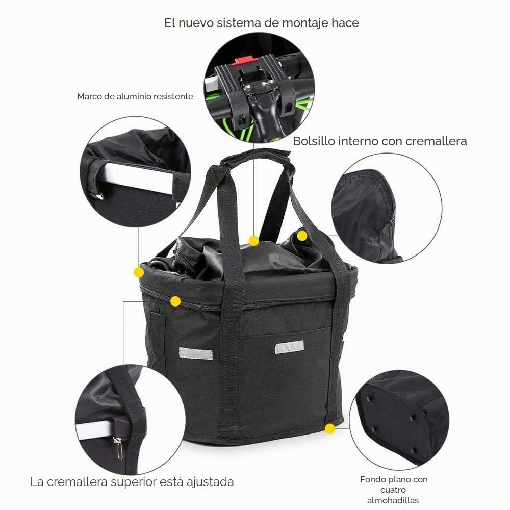 Cesta frontal desmontable para bicicleta, bolsa plegable de lona para manillar, organizador extraíble para mascotas, gatos, perros, bolsa para marco de bicicleta