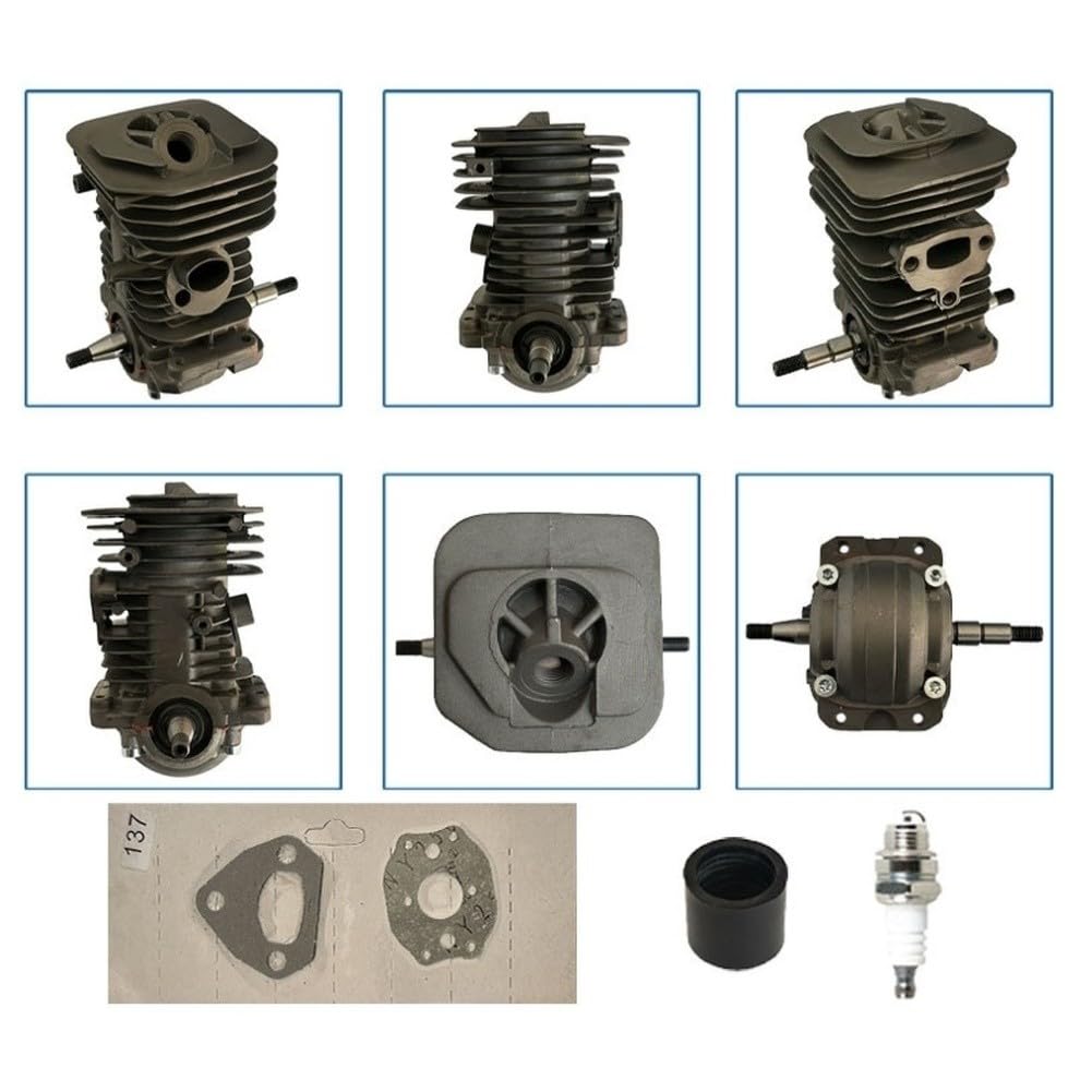 Kit de repuesto para motosierra Brand X 136 137 141 142, kit de pistón cilíndrico de 38 mm 40 mm con conexión de carburador, junta y tubo de aspiración, kit de reparación de motor gris