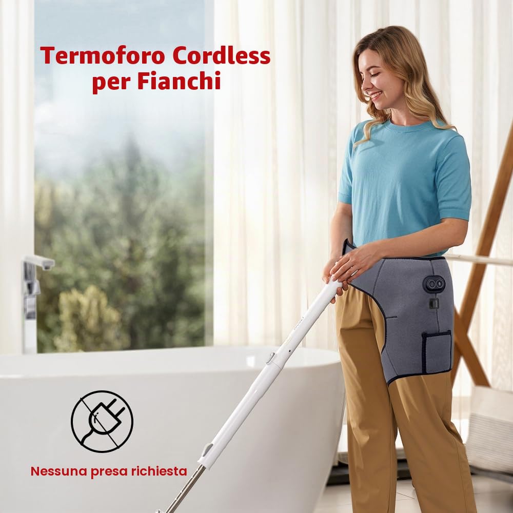 Cuscinetto riscaldante senza fili per anca/sciatica, sollievo dal dolore con 2 cinghie di estensione, 3 cuscinetti termici per anca con 6 massaggi a vibrazione, fascia per anca riscaldata con