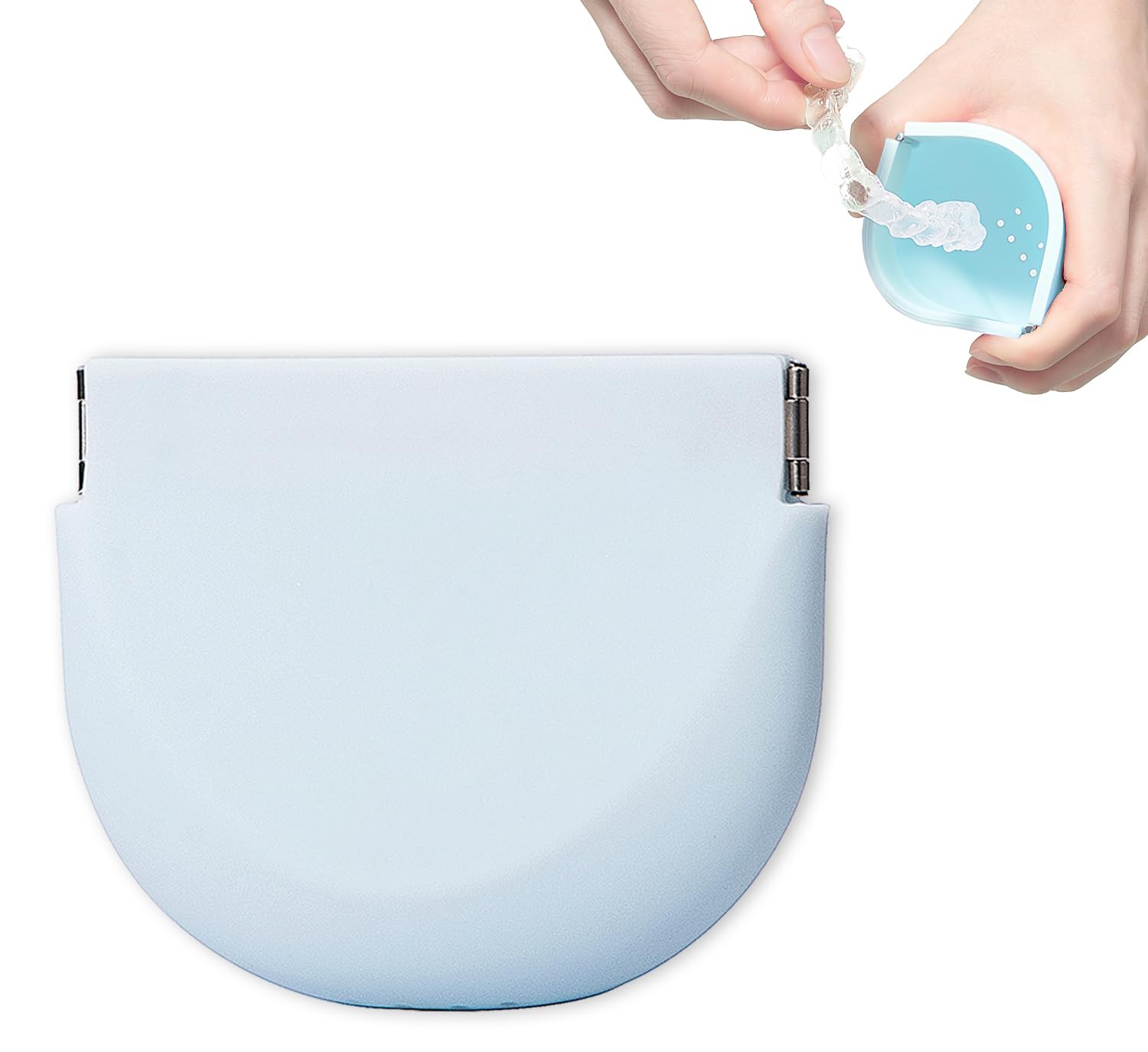 Silicone Retainer Case Slim Retainer Holder Dental Thin Container Braces Case with Vent Holes Partial Denture Night Mouth Guard Aligner Case with Lanyard Retainer Removal Tool & Brush(Light Blue)