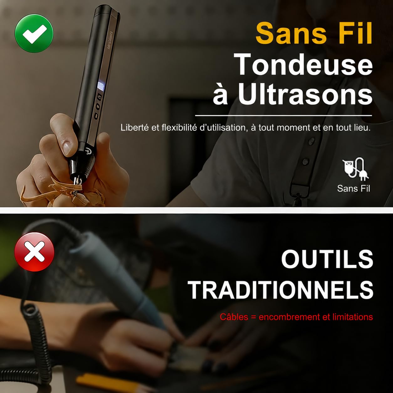 Hanboost C1 Kit de découpe à ultrasons professionnel sans fil multi-matériaux compatible pour projets de bricolage