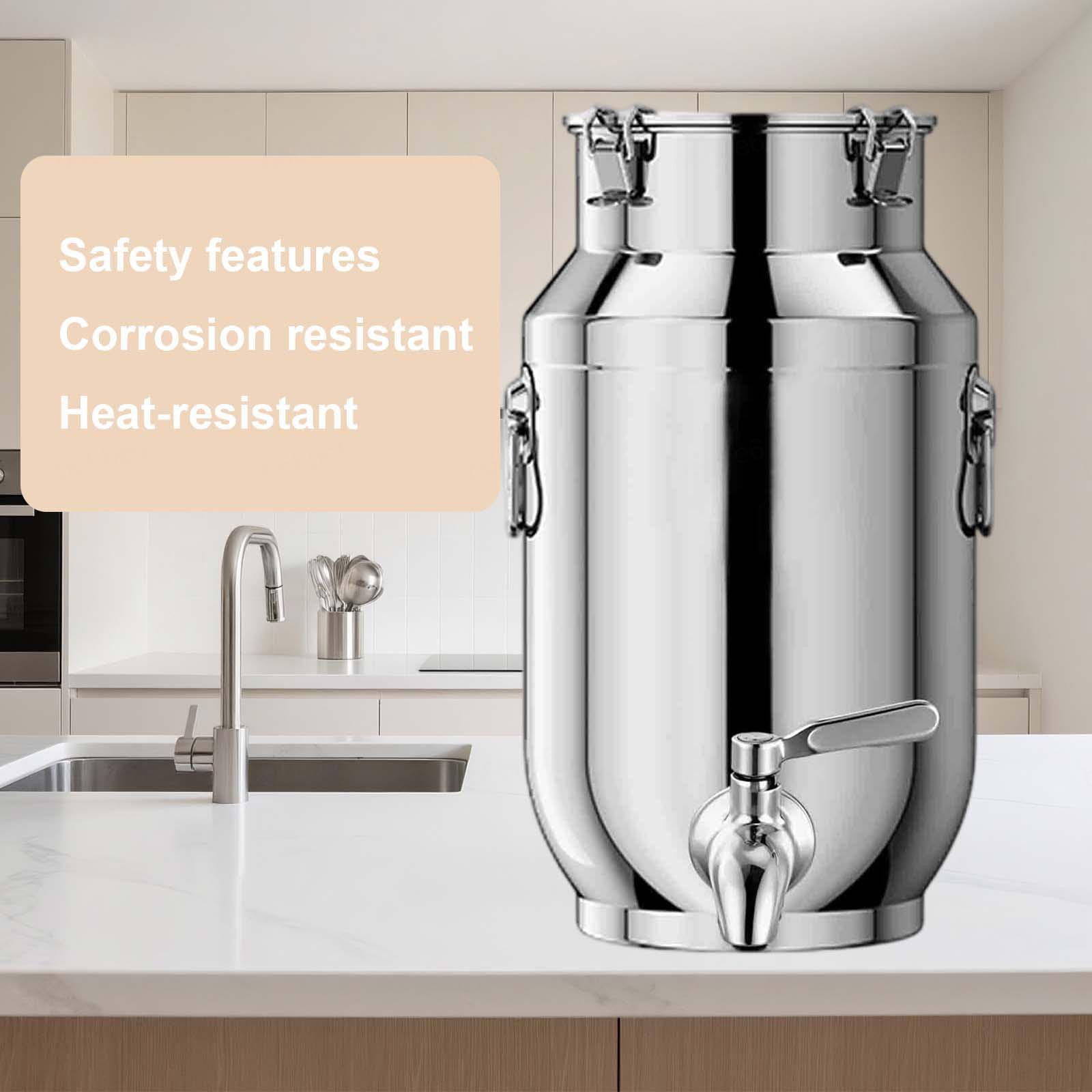 Bidon Alimentaire pour Huile 30l avec Robinet Pot A Lait INOX Couvercle