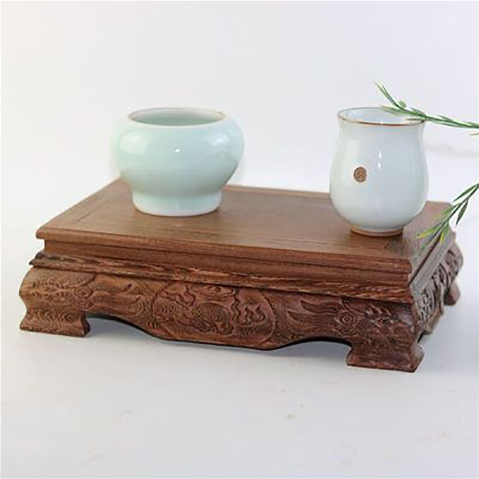 Stojak na Bonsai Prostokątna podstawa czajnika do akwarium z chińskimi rzeźbami mahoniu, ozdoby rzemieślnicze Baza Bonsai(Duży)