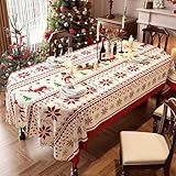 Hixingo Mantel Hule Mesa Rectangular Navidad, Manteles Navideños Antimanchas Impermeable Exterior Jardin Mantel de Plastico PVC para Mesa Cuadrada para Fiesta (Festivo U,120x120cm)