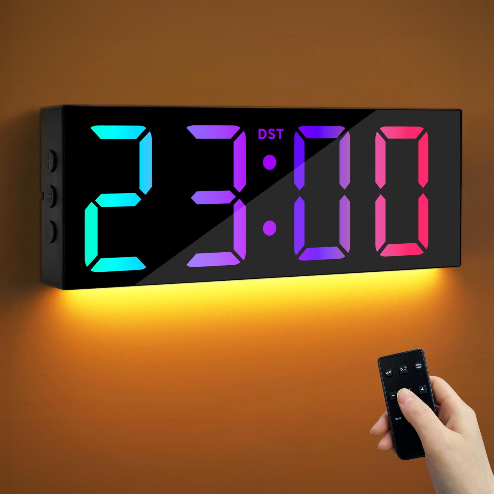 Maxstar 12 '' Gran Reloj Digital de Pared con Control Remoto, 8 RGB de Color, DST, Moderno de la Noche de la Noche decoración del Reloj de Escritorio para Sala de Estar, Dormitorio, Oficina Negra