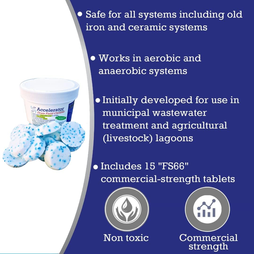 Drain Field Cleaner by Dr. Pooper - Clears Septic System Leach & Drain Field of Clogs & Sludge in 7 to 10 Days & Eliminates Odors - Aerobic and Anaerobic Systems - Keeps Total System Clean, Easy Flush, Fast Dissolving Tablets - Works in All Systems