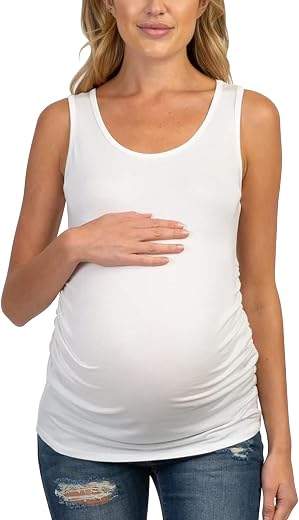 Pregnancy Stretchable Cotton Sleeveless Basic Maternity Tank Top for Pregnant Women Yoga Athletic Vest with Ruched Side for Baby Bump