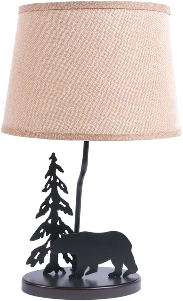 Metal Bear Lamp with Burlap Shade