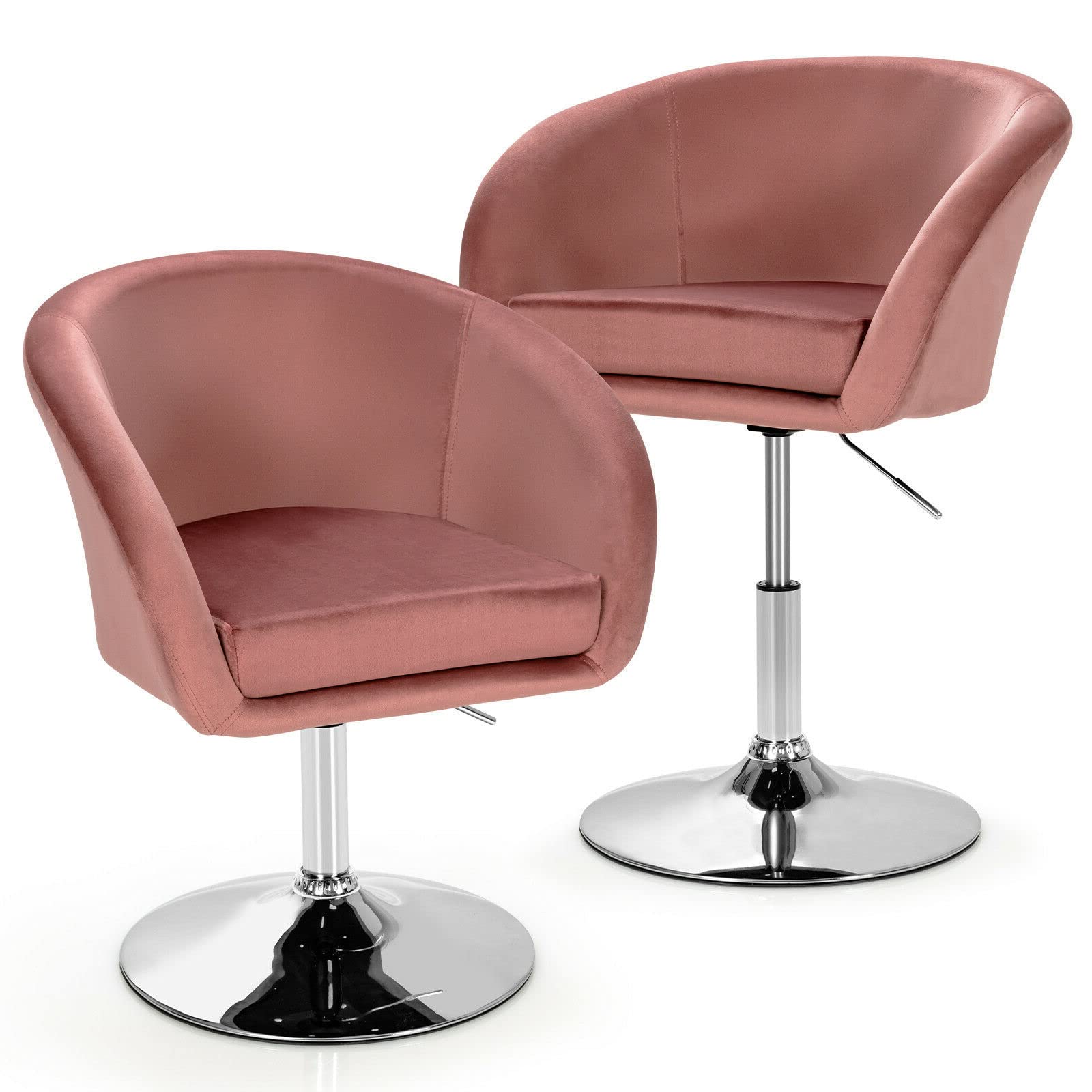 2PCS Pink Modern Velvet Chair Bar Stools Vanity Chair Office Chair Accent Chair Makeup Seat Ergonomic Design Height Adjustable Solid Premium Gas Lift 360 Degree Swivel Design Heavy Duty Metal Base
