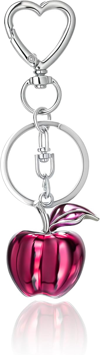 Bag Charms for Women Decorative Heart-Shaped Keychain Purse Charm for Handbags, Silver Chain with Green Apple, Strawberry