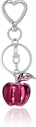 Bag Charms for Women Decorative Heart-Shaped Keychain Purse Charm for Handbags, Silver Chain with Green Apple, Strawberry