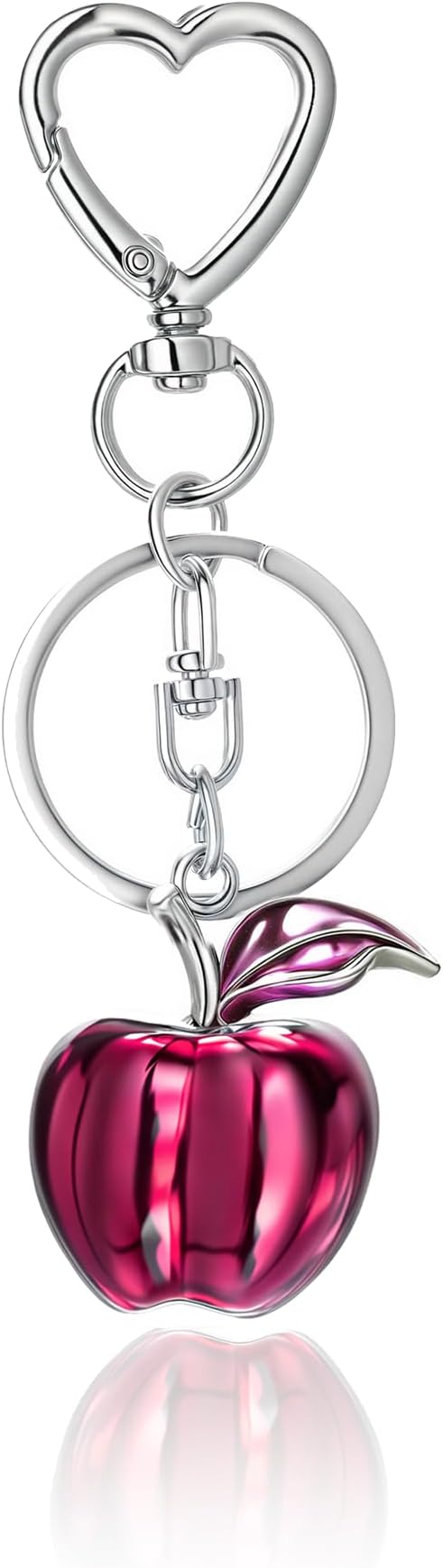 Bag Charms for Women Decorative Heart-Shaped Keychain Purse Charm for Handbags, Silver Chain with Green Apple, Strawberry