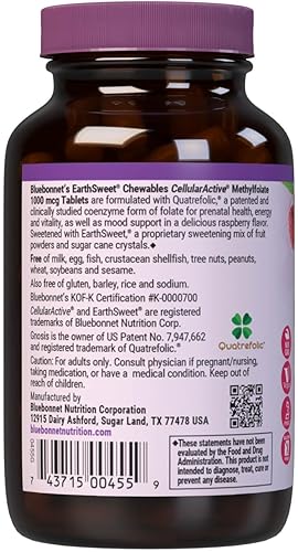 Miniatura 3 de BlueBonnet Earth Sweet Cellular Active Methylfolate 1000 mcg comprimidos masticables, 90 unidades (743715004559)