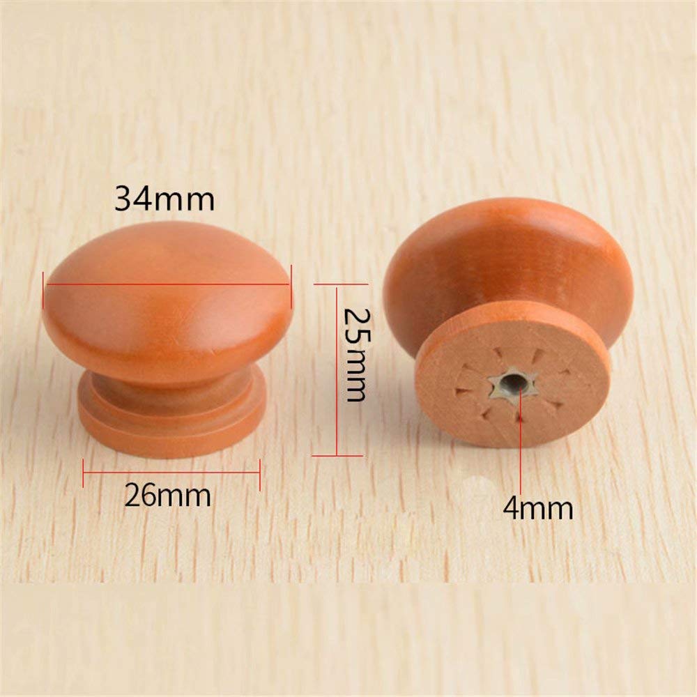 20 pomelli Rotondi in Legno per mobili, mobili, cassetti, pomelli per cassettiera, Forma a Fungo, Diametro 34 mm, Altezza Totale 25 mm (Marrone Chiaro)