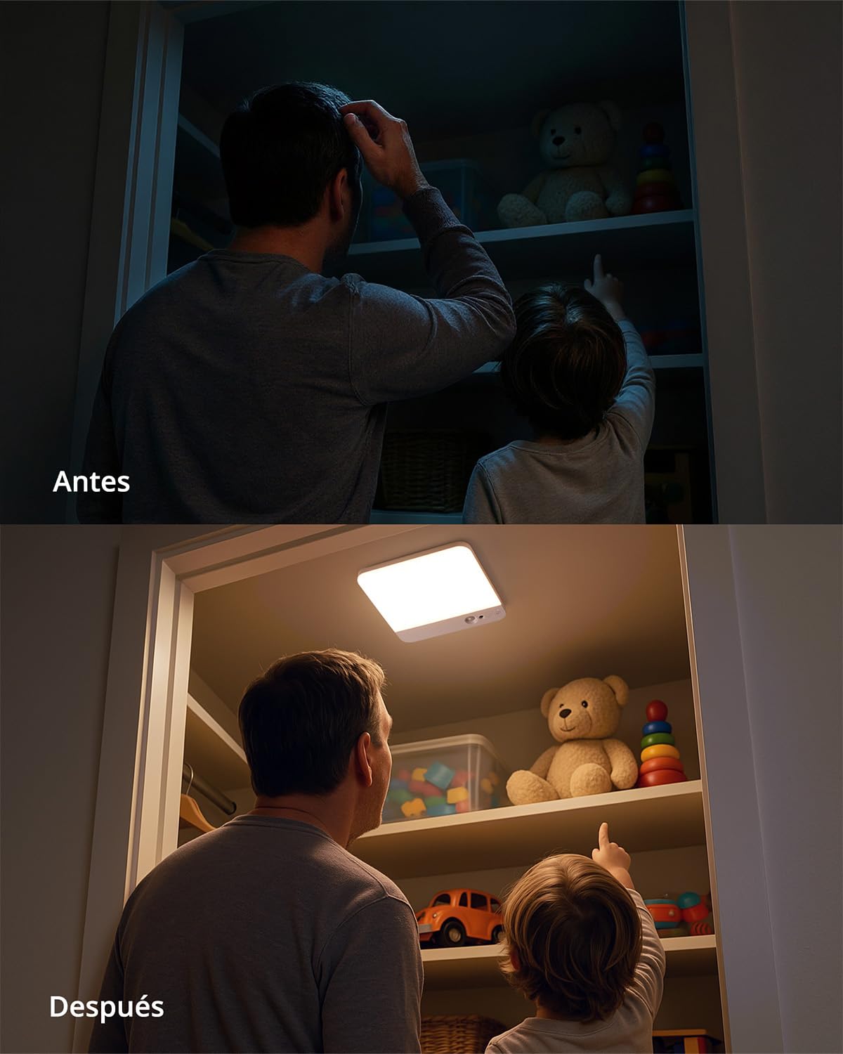 Combuh Led Plafon Baño Techo Bateria Sin Cables, Lampara Garaje Recargable con Sensor de Movimiento, Luz con mando sin taladro para Ducha, Terraza, Dormitorio, Cuadrado 2 Unidad